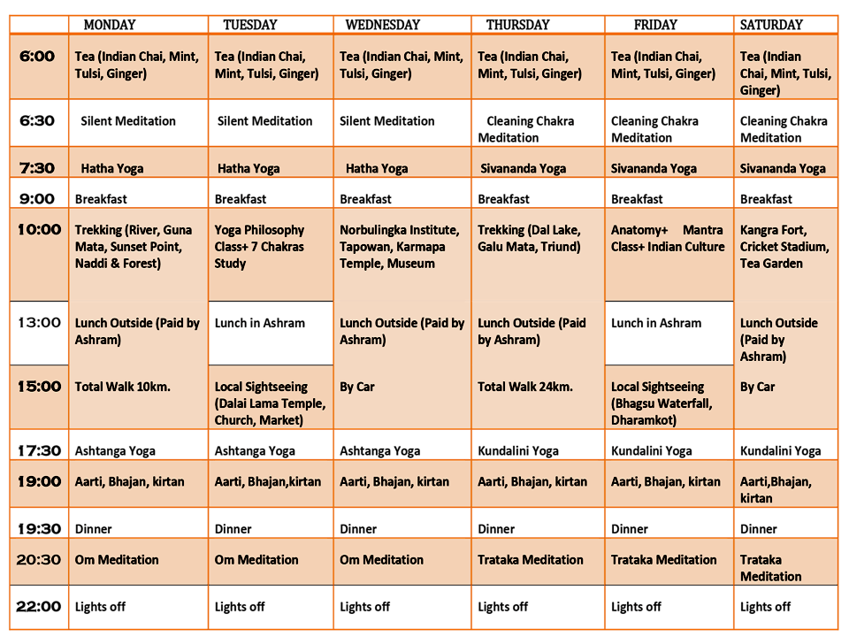Yoga Retreat Dharamsala Daily Schedule